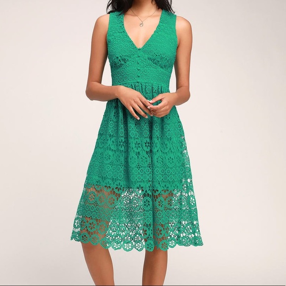 Lulus Dresses & Skirts - Lulu’s Green Midi Sleeveless Lace Dress